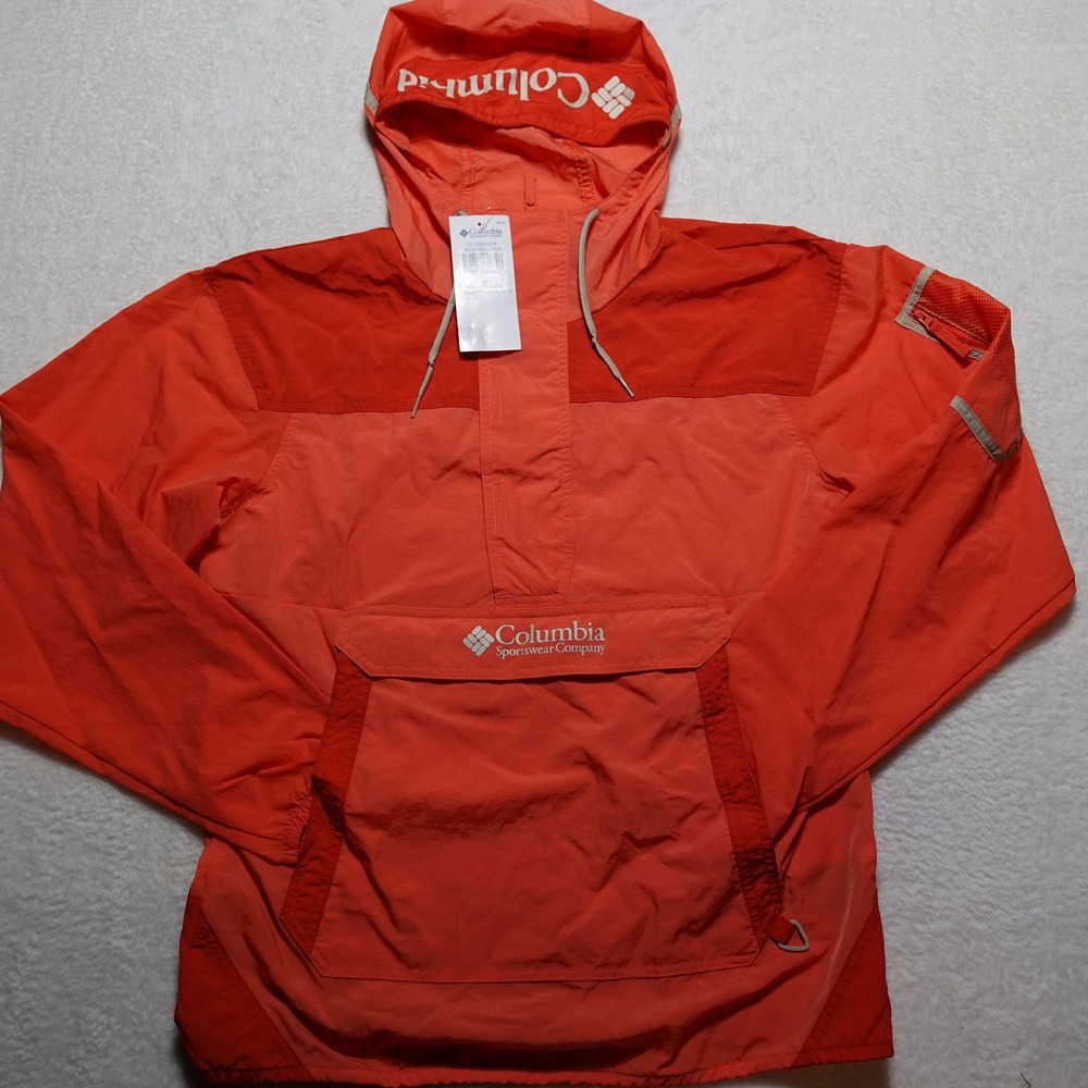 Columbia Challenger Windbreaker Anorak Mens Size M Orange Pullover Jacket WO5760